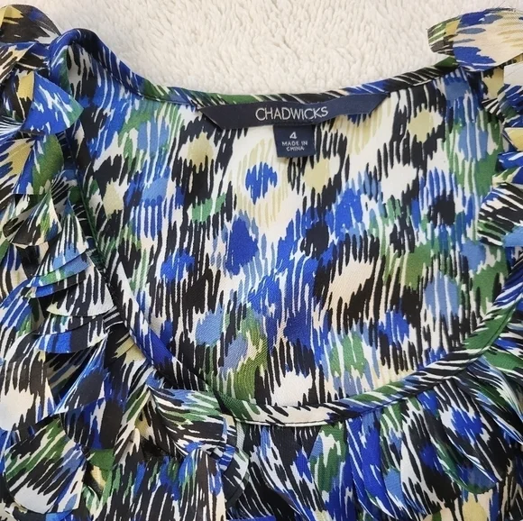 Chadwicks Sleeveless Blue and Green Summer Top Women's Size 4 - Picture 7 of 7